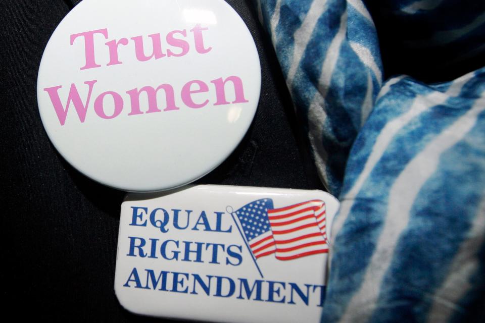 Button supporting the Equal Rights Amendment on April 2, 2013.