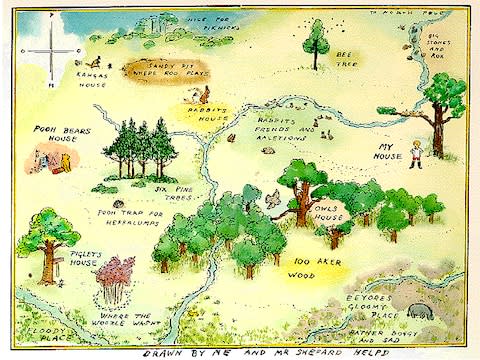 Map of the Hundred Acre Wood drawn by E. H. Shepard