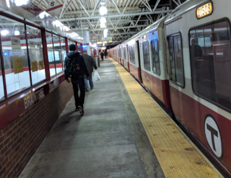 The alleged assault took place at Braintree Commuter Rail Station south of Boston (Google Maps)