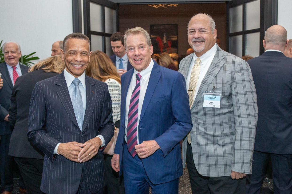 From left, Michael Bickers, regional president of PNC Bank Southeast Michigan/Detroit, Bill Ford and Robert Riney, president/CEO of Henry Ford Health April 17, 2024 at the sold-out Breakfast Club forum held at the Daxton Hotel in Birmingham. PNC and Henry Ford Health were presenting sponsors of the Detroit Free Press speakers event.