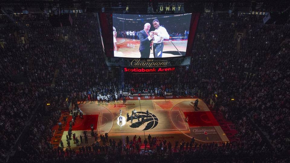 The Toronto Raptors have been reportedly forced by the Canadian government to find a temporary home in the United States for the 2020-21 season. (Rick Madonik/Toronto Star via Getty Images)