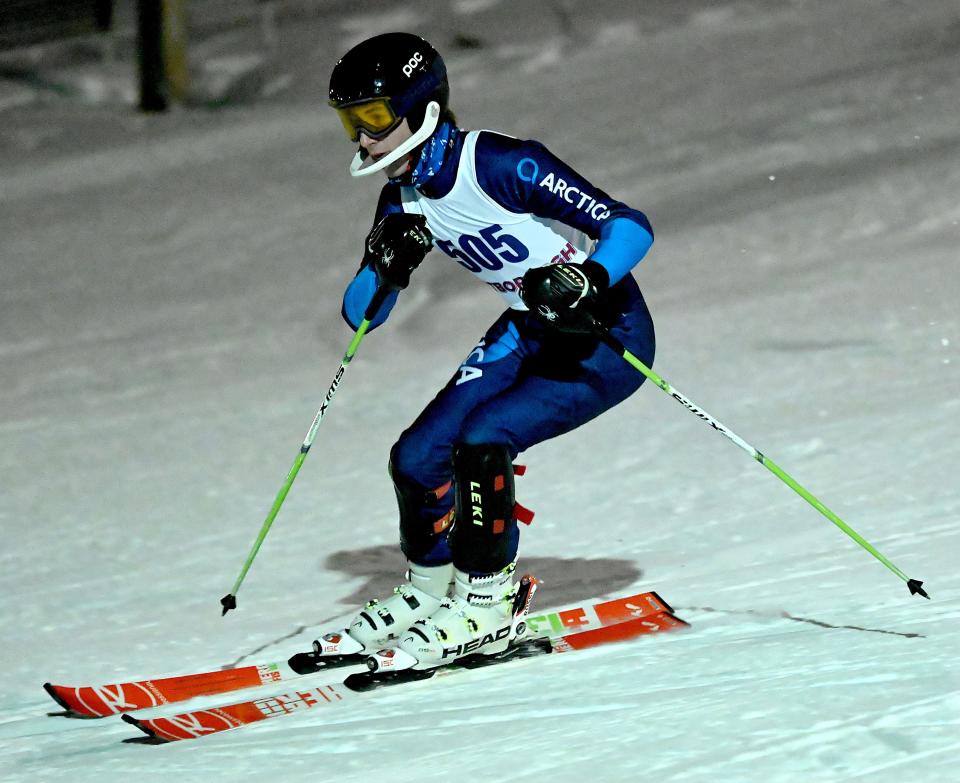 Westborough's Evan Fallon competes in the slalom during the 2022 CMass Ski League meet at Ski Ward in Shrewsbury.