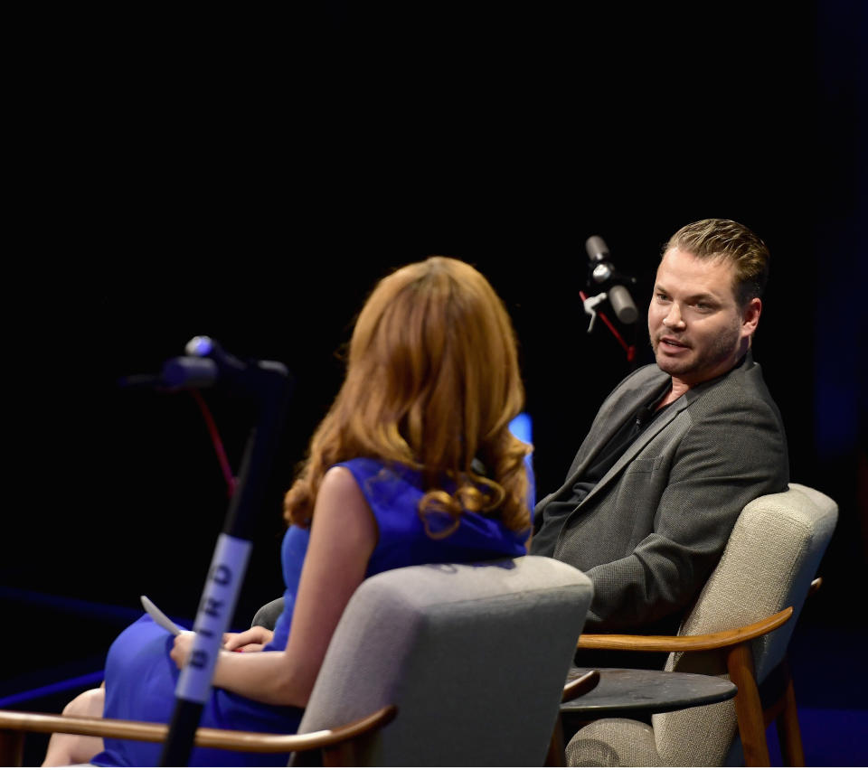 Senior Media and Entertainment Reporter at CNBC, Julia Boorstin and Founder and C.E.O. of Bird, Travis VanderZanden speak onstage at Day 1 of the Vanity Fair New Establishment Summit 2018 at The Wallis Annenberg Center for the Performing Arts on October 9, 2018 in Beverly Hills, California. (Photo by Matt Winkelmeyer/Getty Images)