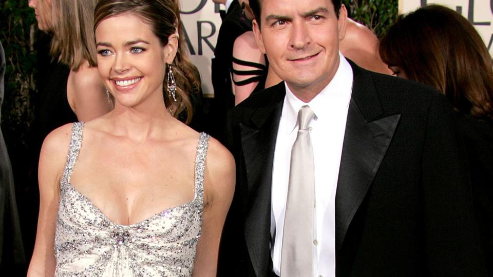 Denise Richards and Charlie Sheen arrive at the 62nd Annual Golden Globe Awards at the Beverly Hilton Hotel January 16, 2005 in Beverly Hills, California