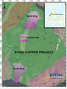 Vital Battery Metals Sting Copper Project 2023 Exploration Program Areas