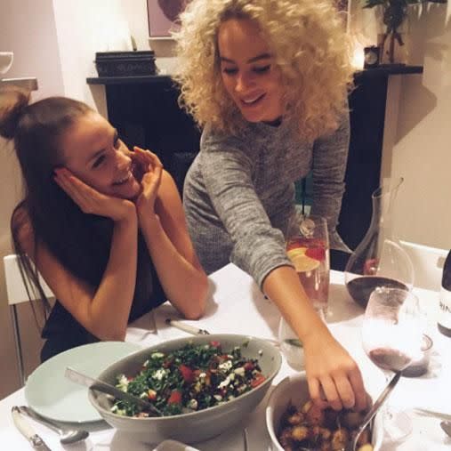 Laura and I love swapping cooking tips - here's me making her my famous 16-hour slow cooked lamb. Photo: Instagram/laura.henshaw