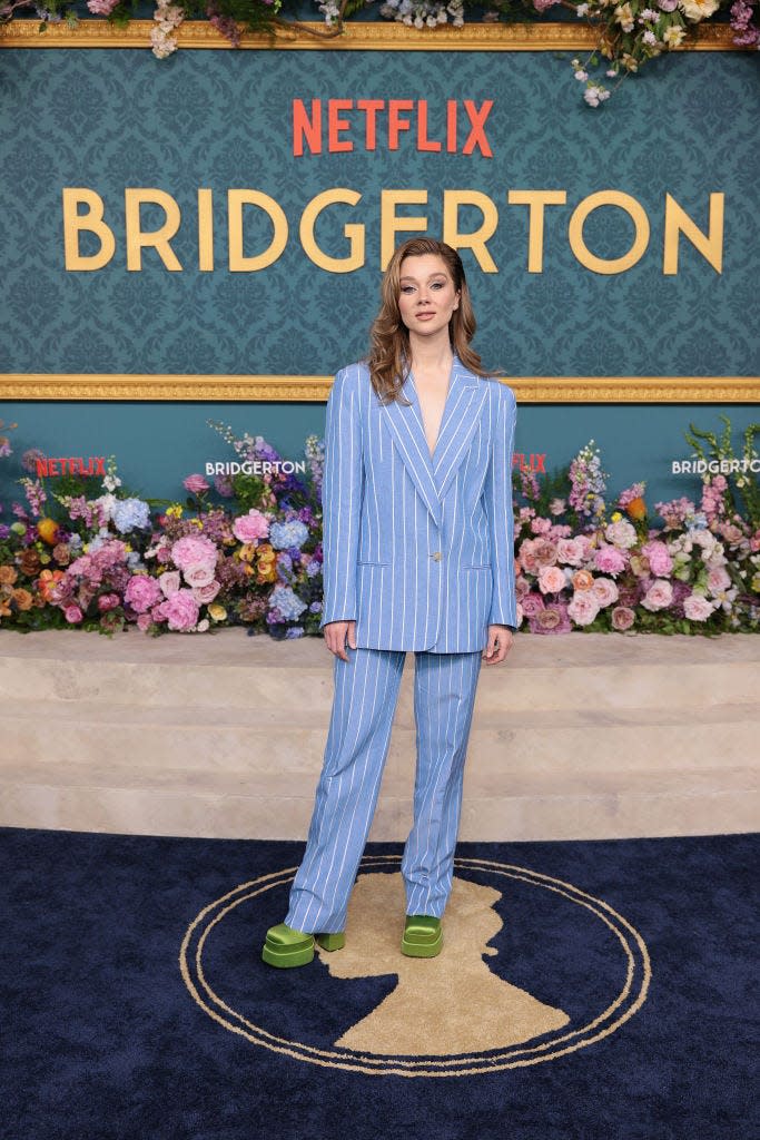 Claudia Jessie attends the "Bridgerton" season three premiere in May 2024.