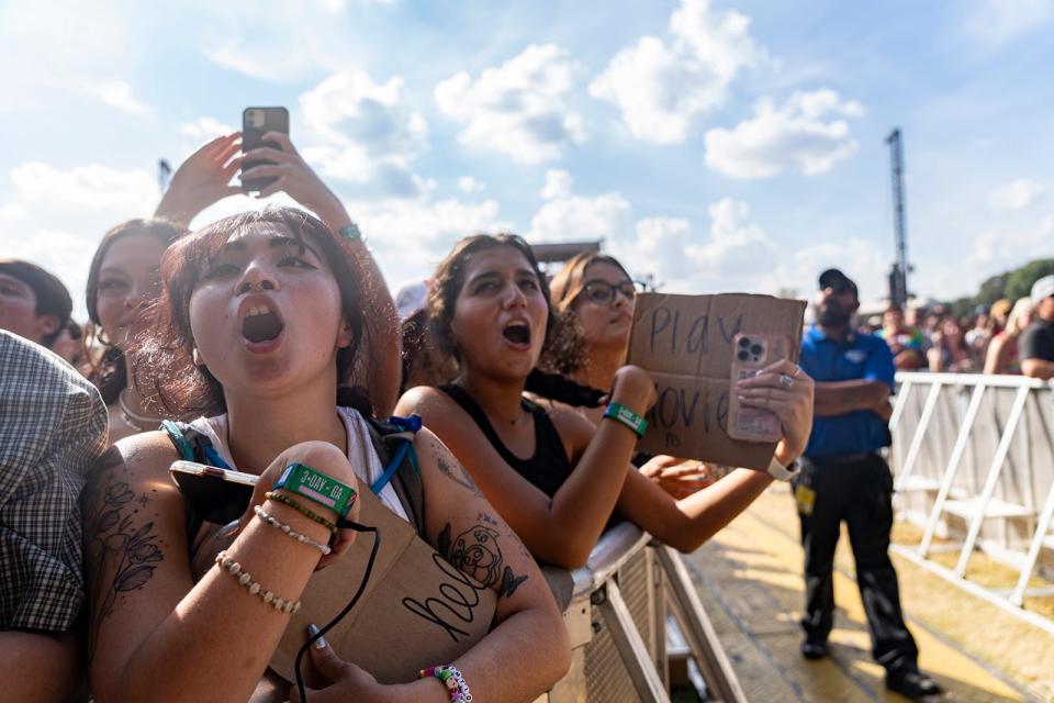 Fans sing along as Conan Gray performs during Austin City Limits Music Festival on Friday.