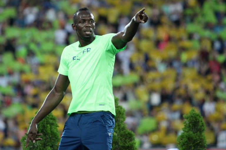 Jamaican Usain Bolt reacts during the IAAF World Challenge Zlata Tretra (Golden Spike) athletics tournament in Ostrava, Czech Republic, on June 28, 2017