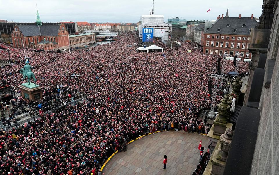 Crowds at at Christiansborg Palace Square in Copenhagen