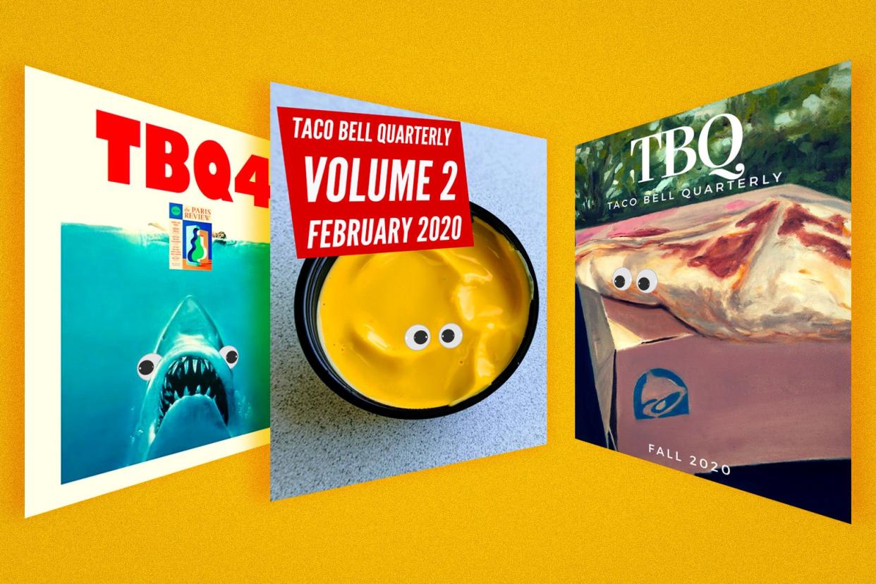 Three covers of Taco Bell Quarterly. 