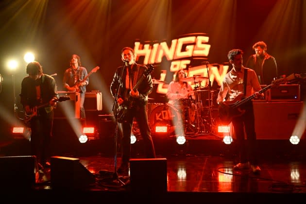 Musical guest Kings of Leon perform on 'The Tonight Show.' - Credit: Todd Owyoung/NBC via Getty Image