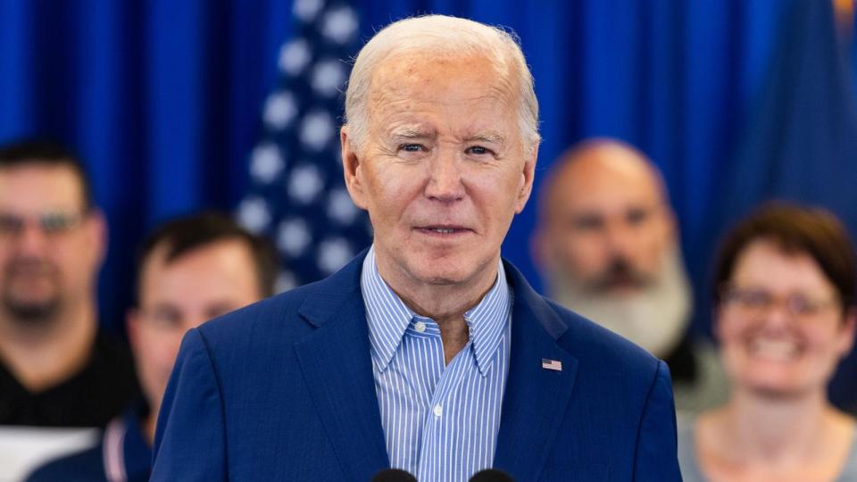 PHOTO: President Biden calls for tripling tariffs on Chinese steel imports while speaking at the United Steel Workers Headquarters in Pittsburgh,  April 17, 2024. (Jim Lo Scalzo/EPA via Shutterstock)