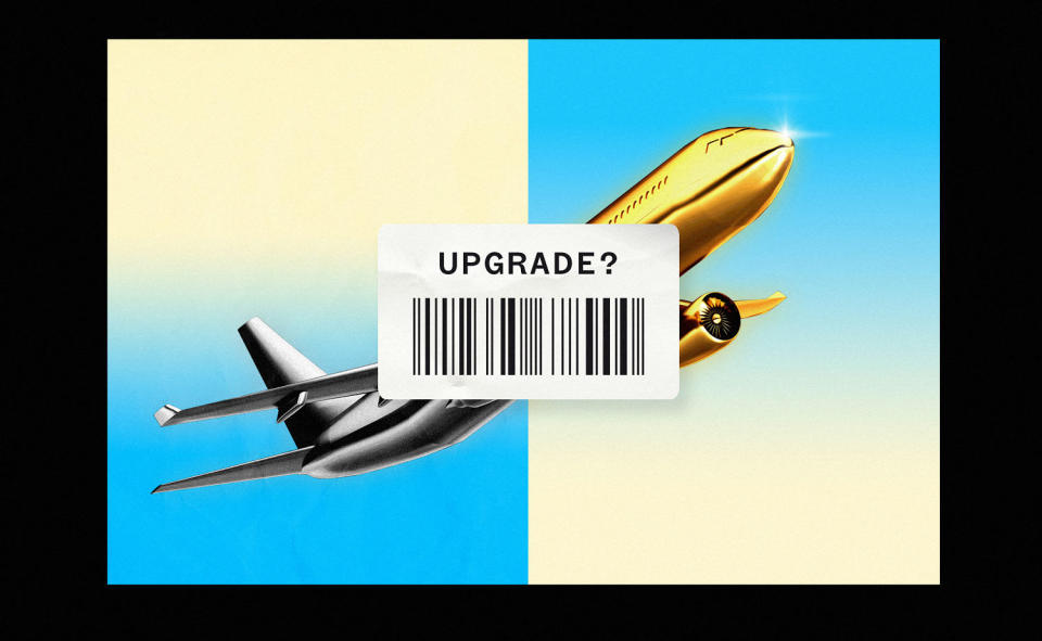 Photo illustration of a split image of a standard plane and a 