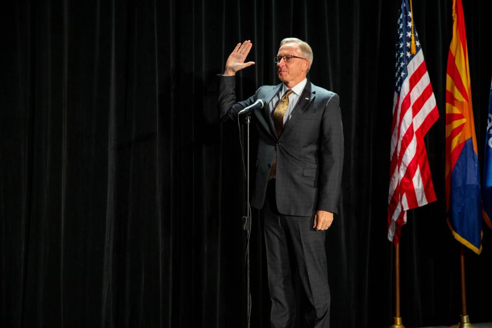 Mesa Mayor John Giles takes his oath of office on Jan. 7, 2021, to begin his second full term leading Arizona's third largest city.