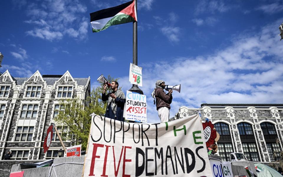 Protests continued on Thursday at Columbia University in New York, where students set up the first encampment in the US