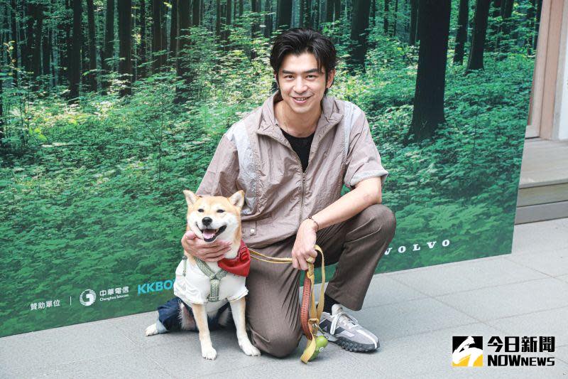 ▲陳柏霖主持新實境節目《極島森林》，節目中帶著他的愛狗柴犬Afuri。（圖／記者葉政勳攝 , 2022.06.23）