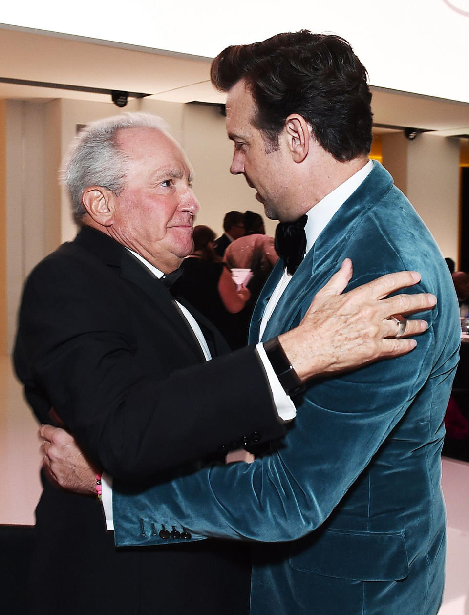 <p><em>Saturday Night Live </em>creator Lorne Michaels looked emotional while embracing show alumnus Jason Sudeikis, who won outstanding actor in a comedy series for <em>Ted Lasso.</em></p>