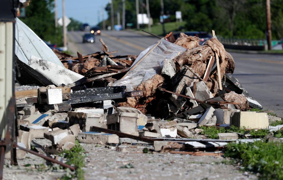 Debris from storm damage on Velp Avenue pictured on June 16, 2022, in Howard, Wis.