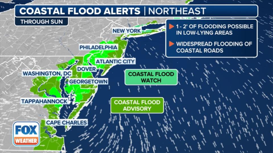 The Northeast will get a soaking Saturday into Sunday. Flood warnings and advisories are in effect for coastal areas. FOX Weather