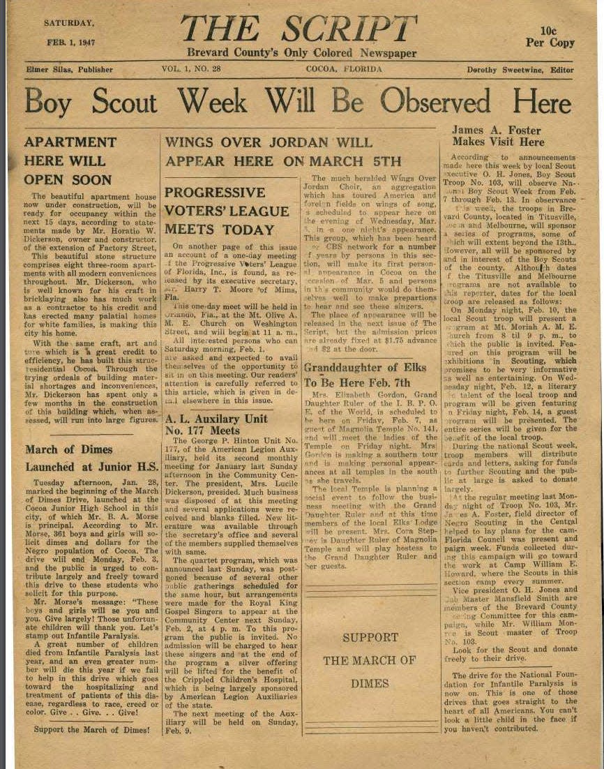 Rosa L. Jones was an educator, civil rights activist and journalist who wrote for The Script, billed as "Brevard County's Only Colored Newspaper." This copy is from Feb. 1, 1947.