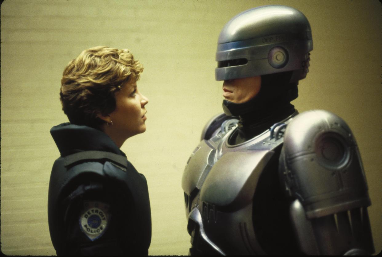 Nancy allen and Peter Weller in a scene from the 1987 film "RoboCop."