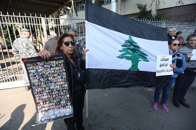 Families of the victims of the 2020 port blast take part in a protest