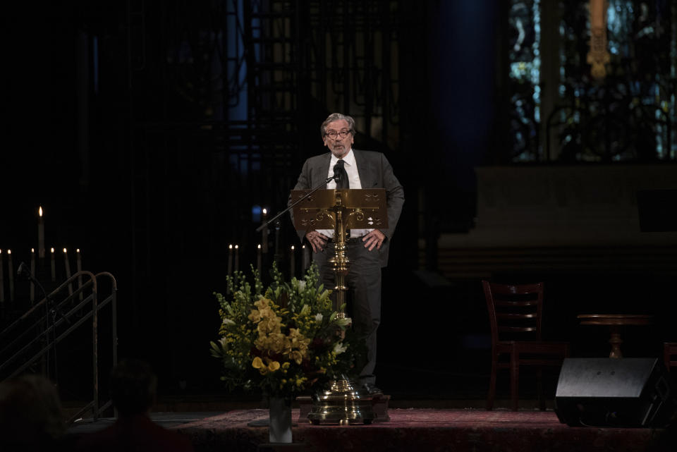 Griffin Dunne speaks at the Joan Didion celebration of life event on Wednesday, Sept. 21, 2022, at the Cathedral of St. John the Divine in New York. (Photo by Christopher Smith/Invision/AP)