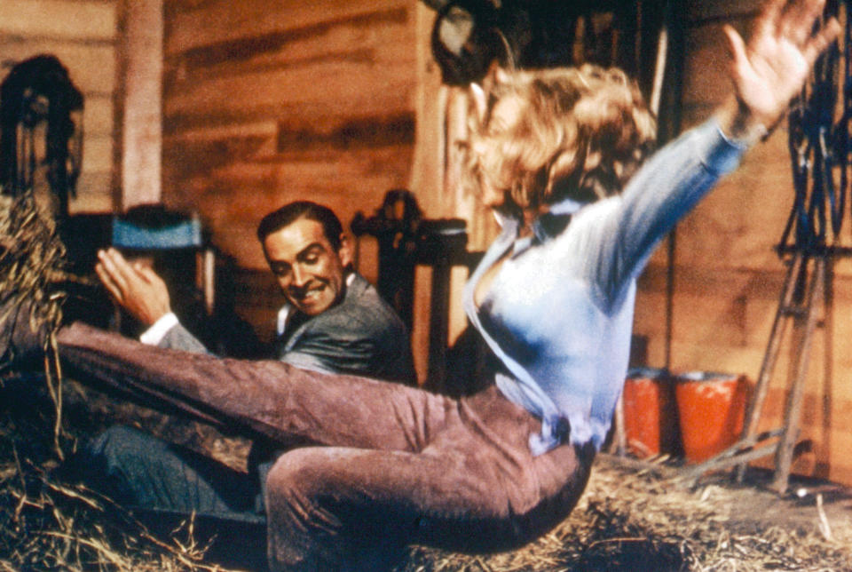 Connery and Honor Blackman in a controversial scene from Goldfinger (Photo: Courtesy Everett Collection)