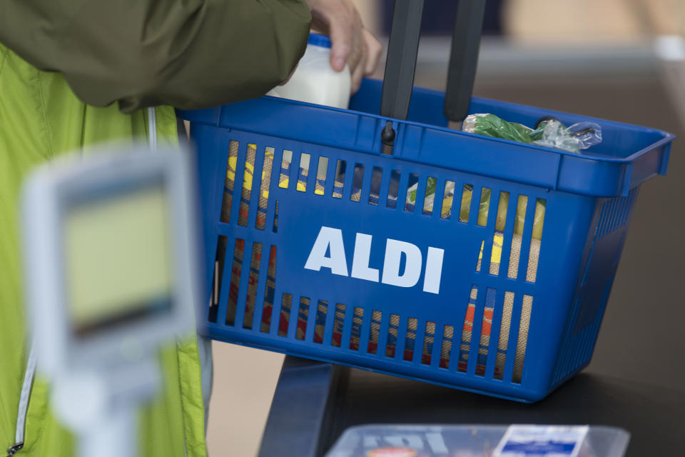 CARDIFF, UNITED KINGDOM - AUGUST 30: Aldi branding seen in an Aldi supermarket on August 30, 2018 in Cardiff, United Kingdom. (Photo by Matthew Horwood/Getty Images)