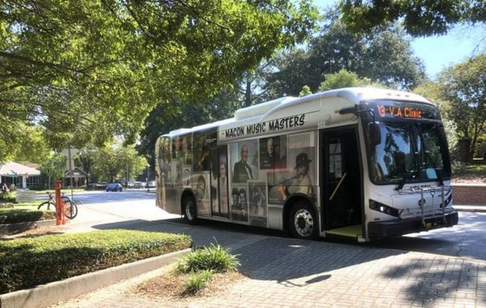 A Macon Transit Authority bus makes its way through Mercer Village.