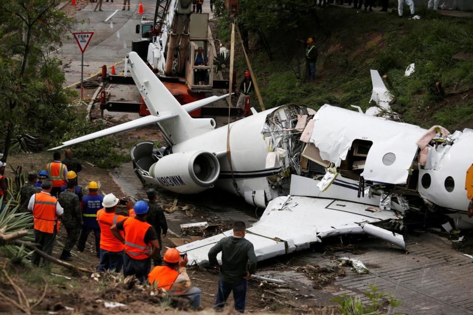 The Gulfstream G200 aircraft skidded off the runway during landing at Toncontin International Airport (REUTERS)