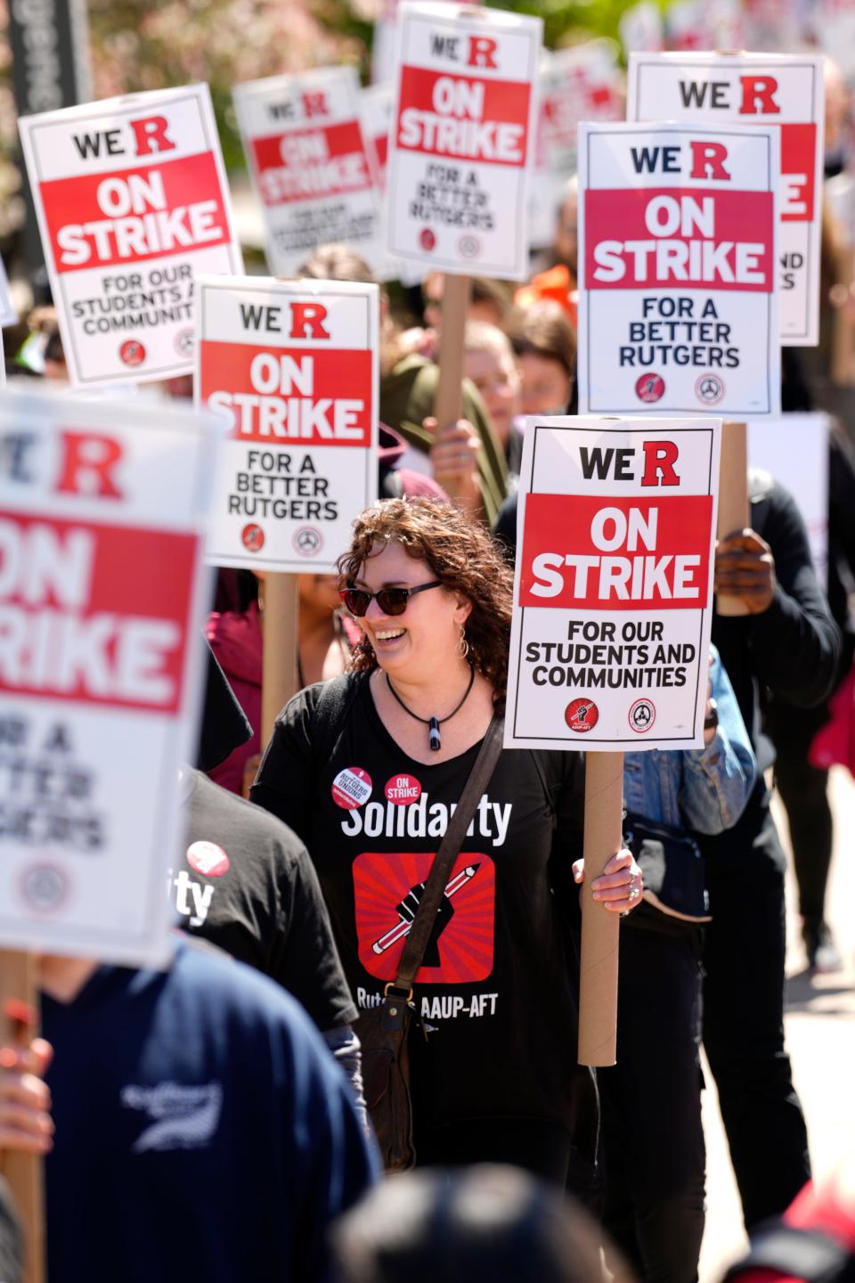 Hundreds rallied on the campus of Rutgers University, in New Brunswick for a contract. Monday, April 10, 2023 