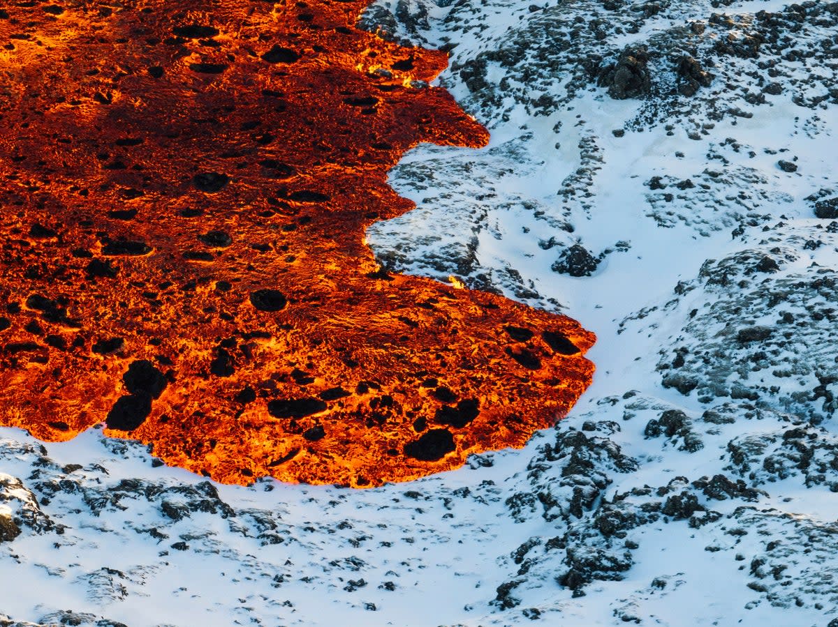 A lava field seen near the Sylingarfell volcano, (AP)