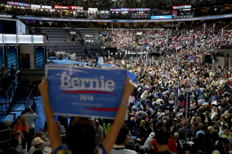 A supporter of Bernie Sanders attends the first day of the Democratic National Convention on July 25, 2016 in Philadelphia, Pennsylvania