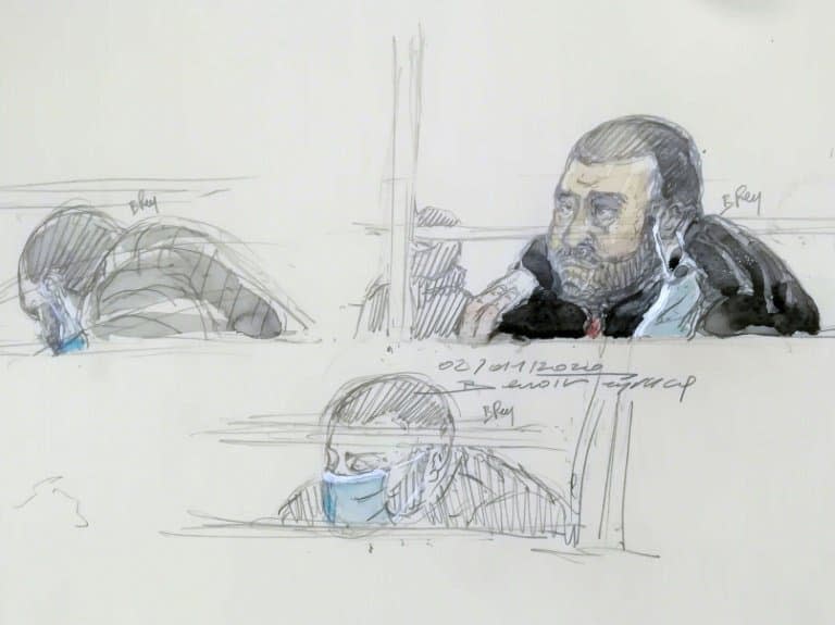 Croquis d'audience d'Ali Riza Polat au Tribunal de Paris lors du procès des attentats de janvier 2015, le 2 décembre 2020 - Benoit PEYRUCQ © 2019 AFP