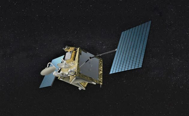 An artist’s conception shows a OneWeb satellite in space. (OneWeb Satellites Illustration)