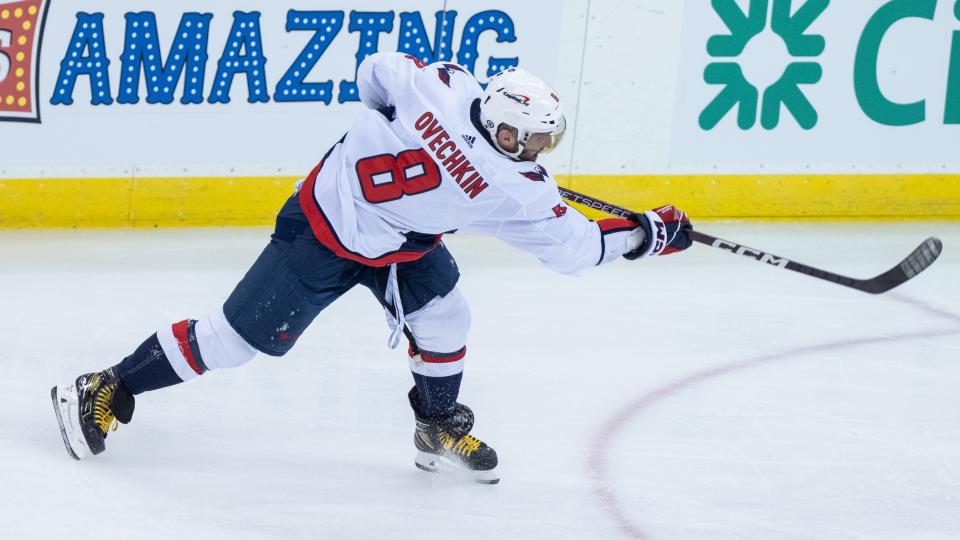 Alex Ovechkin hat seinen typischen Powerplay-One-Timer in dieser Saison nicht in Tore verwandelt.  (Michael Mooney/NHLI über Getty Images)