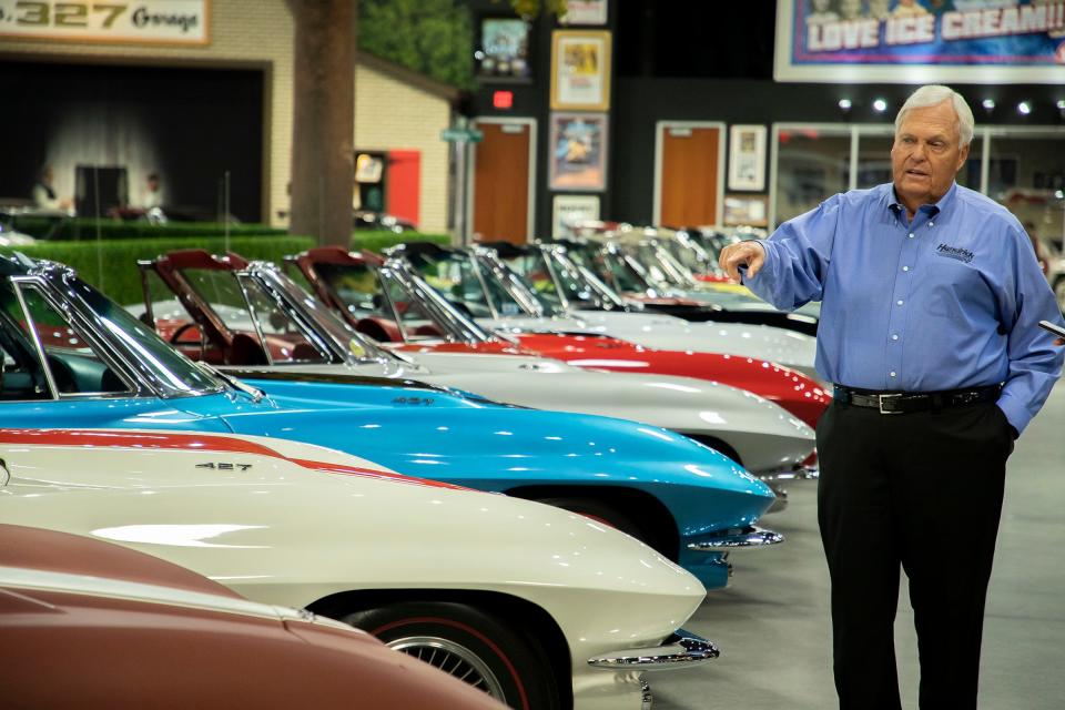Rick Hendrick talks about the many Corvettes in his collection as he stands inside his 58,000-square-foot Heritage Center in Concord, North Carolina, on July 25, 2023. He built it in 2010 and it has grown to be more than a collection of notable cars and famous guitars. It is Hendrick's tribute to his family, representing his life's struggles and successes. Hendrick is one of the top Corvette collectors in the world. He owns 220 collector cars in the Heritage Center, 122 of which are rare Corvettes.
