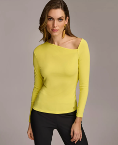 Donna Karan Women's Asymmetric-Neck Long-Sleeve Top