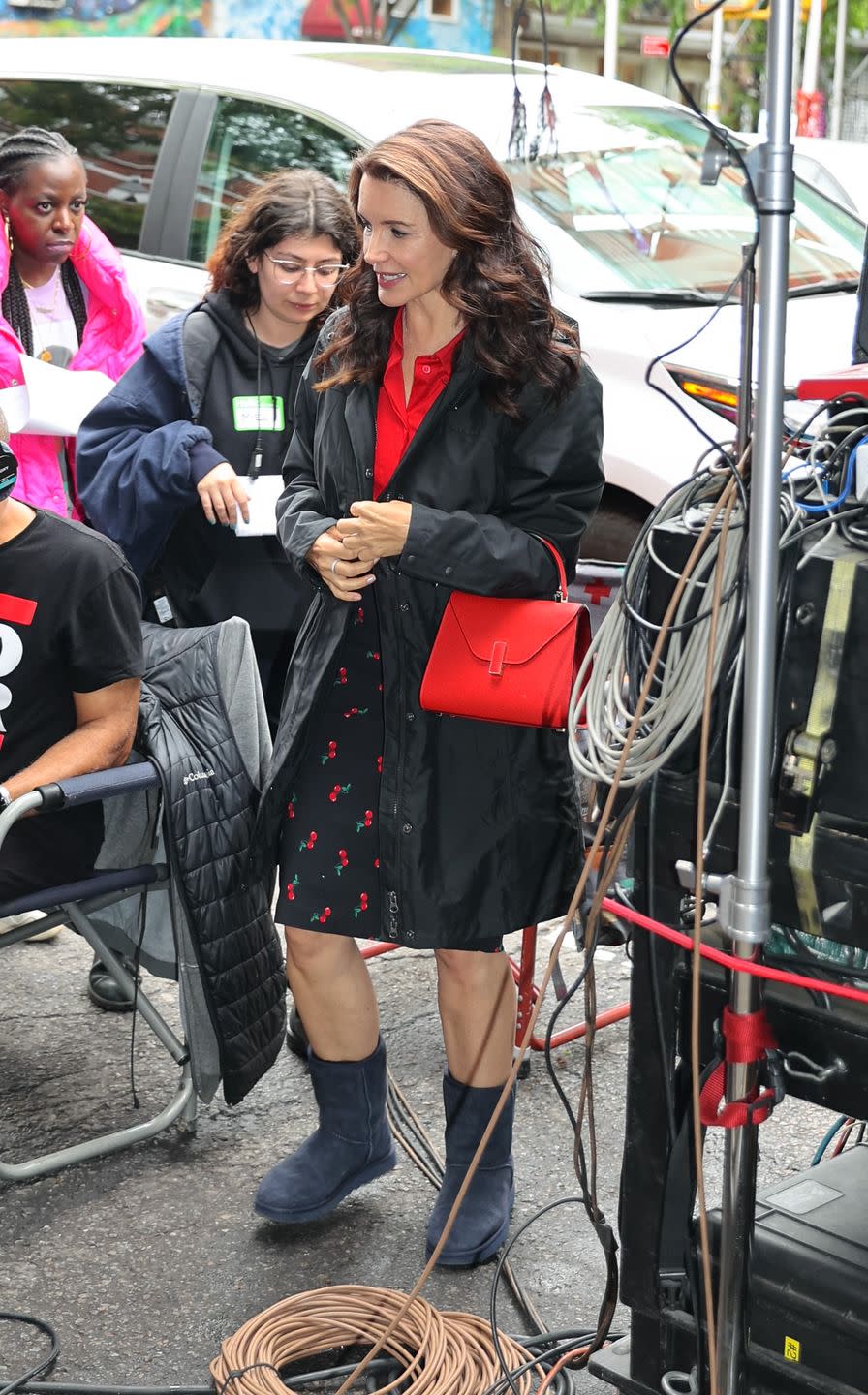 new york, ny may 16 kristin davis is seen filming on the set of and just like that on the lower east side, manhattan on may 16, 2024 in new york city photo by jose perezbauer griffingc images