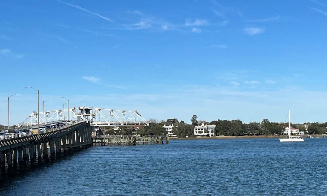 A sale boat approaches the swing span bridge between Beaufort and Lady’s Island, which can open to allow maritime traffic to pass.