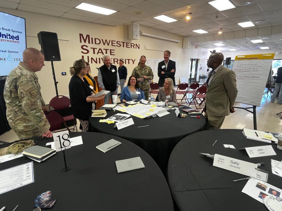 Teams worked on the vision wanted for Wichita Falls at April's workshop hosted at MSU by Texas Tech System Chancellor's office. Leaders across our community collaborated during the day and a half workshop generating initial vision for our community.