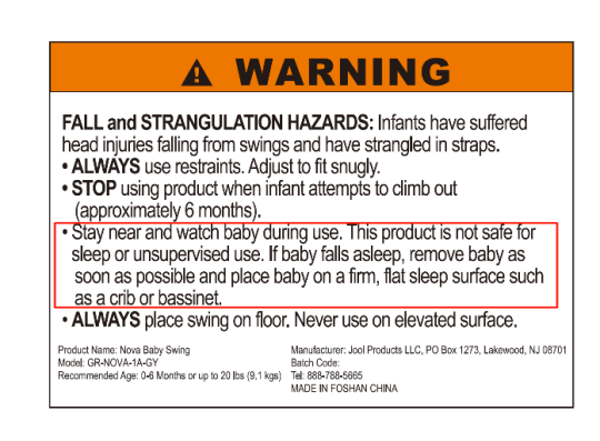 New seat warning label to be provided as part of the repair kit (Photo courtesy: U.S. Consumer Product Safety Commission )