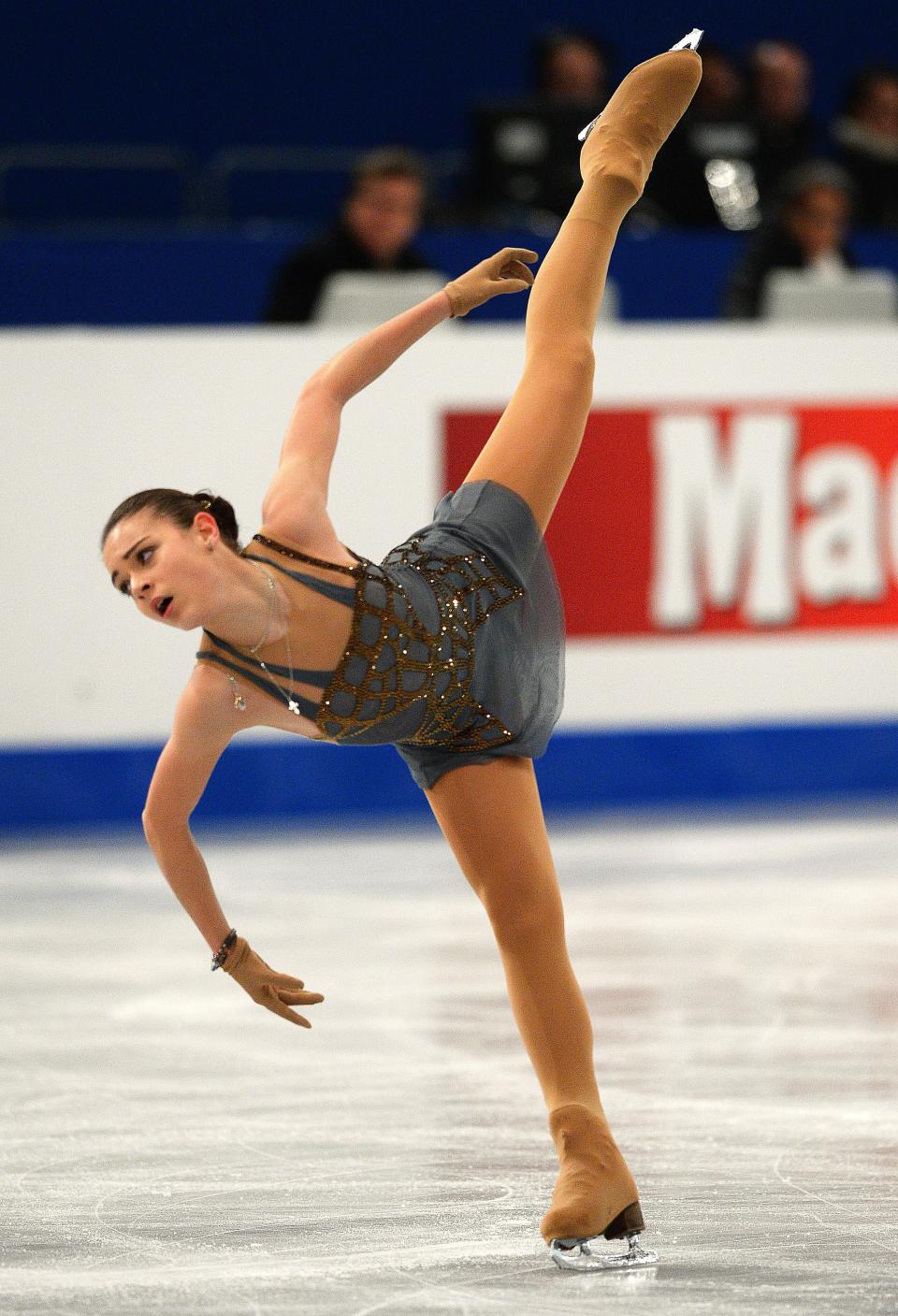 Russia's Adelina Sotnikova performs on ice of 'SYMA' sports hall in Budapest on January 17, 2014 during the free skating programme for women category of the ISU European Figure Skating Championships. (ATTILA KISBENEDEK/AFP/Getty Images)