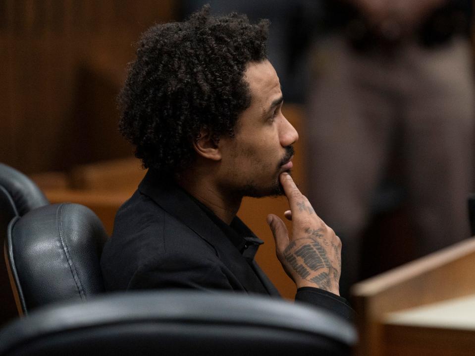 Michael Jackson-Bolanos waits in the courtroom of Judge Margaret Van Houten for a verdict in his murder trial of Samantha Woll on Tuesday, July 16, 2024 at the Frank Murphy Hall of Justice in Detroit.