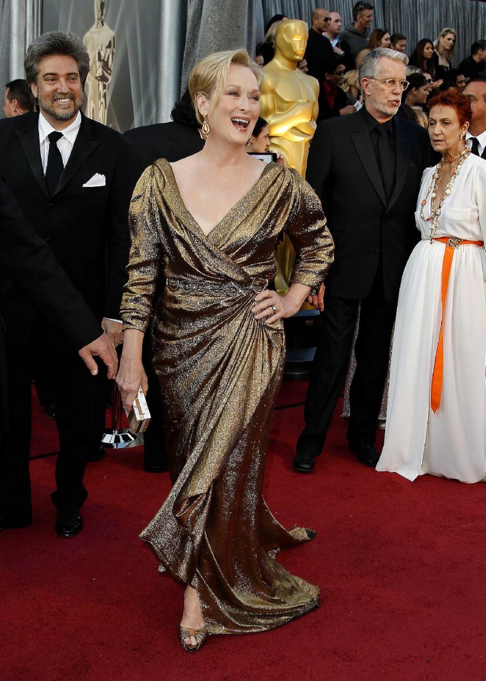 Meryl Streep arrives before the 84th Academy Awards on Sunday, Feb. 26, 2012, in the Hollywood section of Los Angeles. (AP Photo/Matt Sayles)