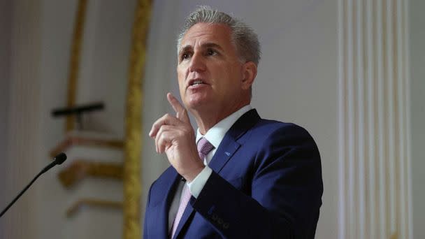 PHOTO: FILE - Speaker of the House Kevin McCarthy speaks in New York City, April 17, 2023. (Brendan Mcdermid/Reuters, FILE)