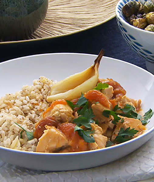 Apricot chicken with coconut almond brown rice