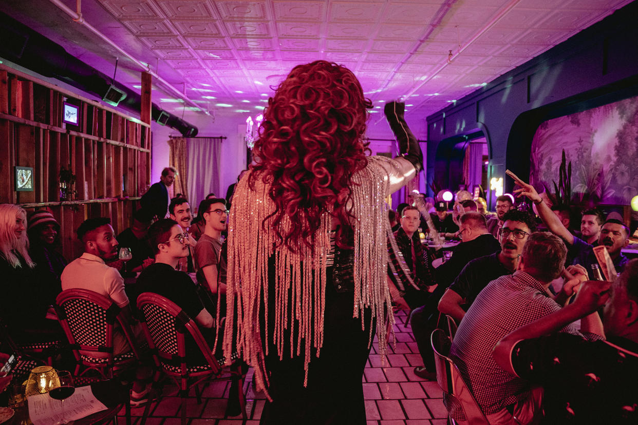 Keleigh Klarke performs at a drag show at IBIS in downtown Memphis, Tenn., on March 25.